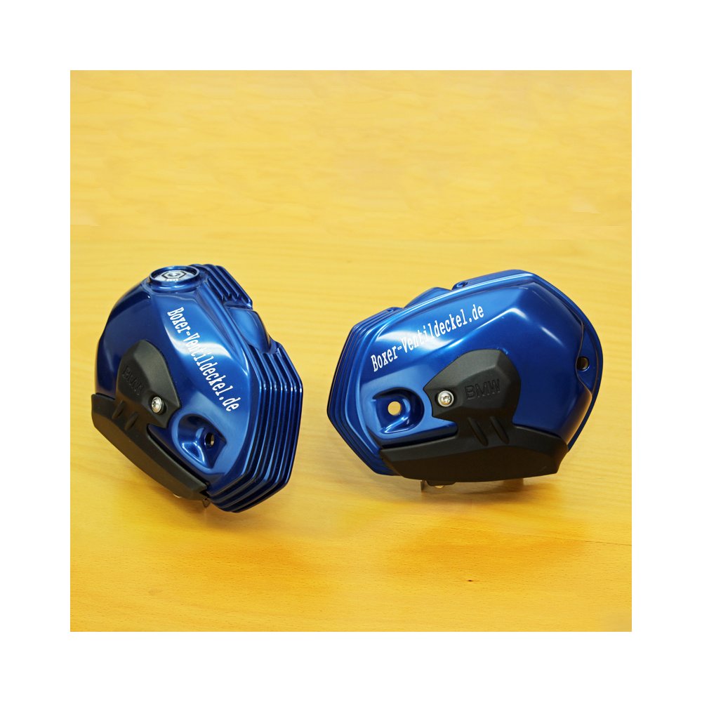 Ventildeckel HP2 Sport / R1200 DOHC / R nine T, gefräst aus hochfestem Alu, blau eloxiert mit Sturzpads-Ausstellungssatz