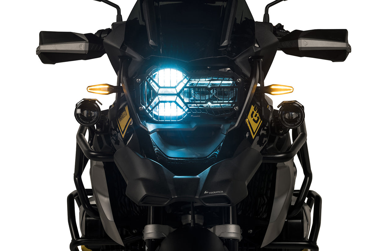 Scheinwerferschutz schwarz, mit Schnellverschluss für LED Kurvenlicht Hauptscheinwerfer für BMW R1250GS/ R1250GS Adventure *OFFROAD USE ONLY*