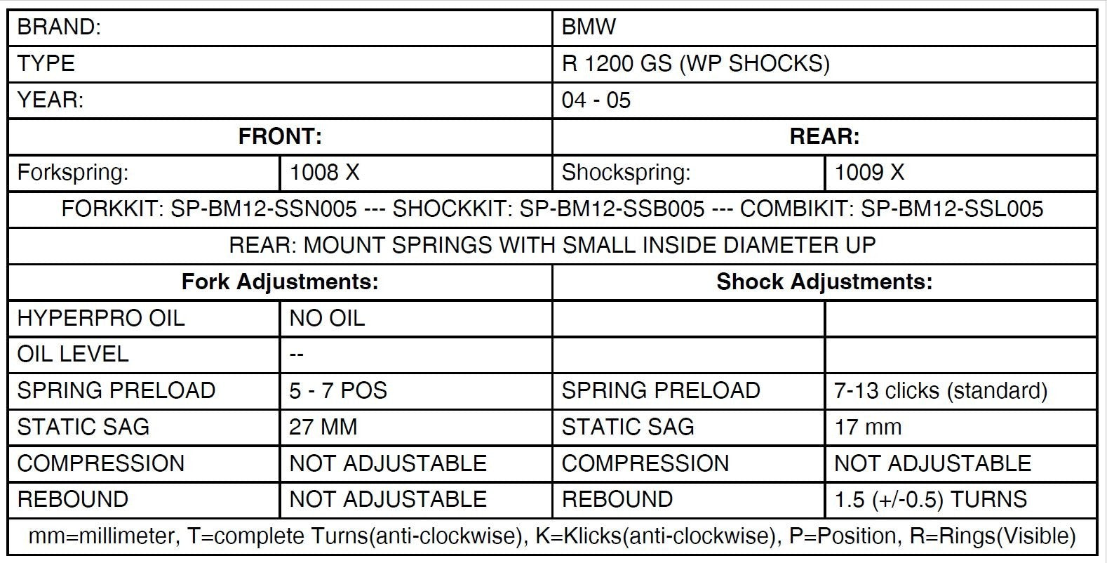 Austauschfedern progressiv  vorn und hinten für BMW R1200GS  2004-2005 „BMW Originalfederbeine WP“