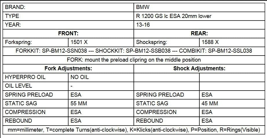Austauschfedern Tieferlegung -20mm für BMW R1200GS(LC) 2013-2016 „Original Federbeine mit BMW Dynamic ESA“