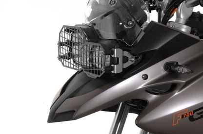 Scheinwerferschutz Edelstahl schwarz mit Schnellverschluss für BMW F650GS(Twin)/F700GS/F800GS/F800GS Adventure *OFFROAD USE ONLY*