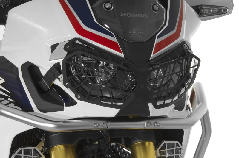 Scheinwerferschutz Aluminium, schwarz, mit Schnellverschluss, für Honda CRF1000L Africa Twin/ CRF1000L Adventure Sports  *OFFROAD USE ONLY*