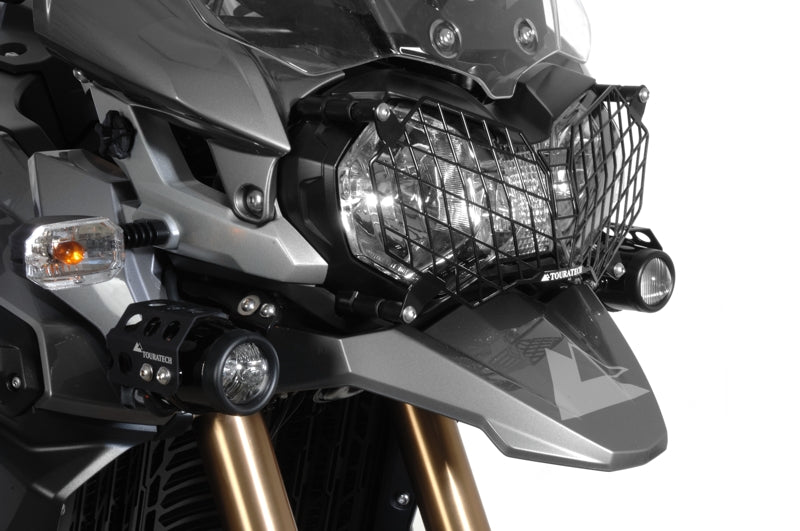 Scheinwerferschutz Edelstahl schwarz mit Schnellverschluss Triumph Tiger 800/ 800XC/ 800XCx und Tiger Explorer *OFFROAD USE ONLY*
