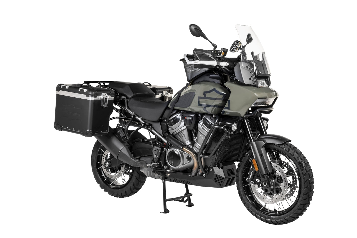 ZEGA Evo X "Premium Edition" Sondersystem "And-Black" 45/45 ltr.  mit Edelstahlträger schwarz  inkl. 2x Innentaschen und 6x Schlössern für Harley-Davidson RA1250 Pan America