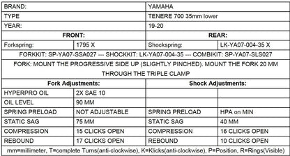 Tieferlegung um -35mm für Yamaha 700 Tenere ab 2019 Gabelfedern und Umlenkung